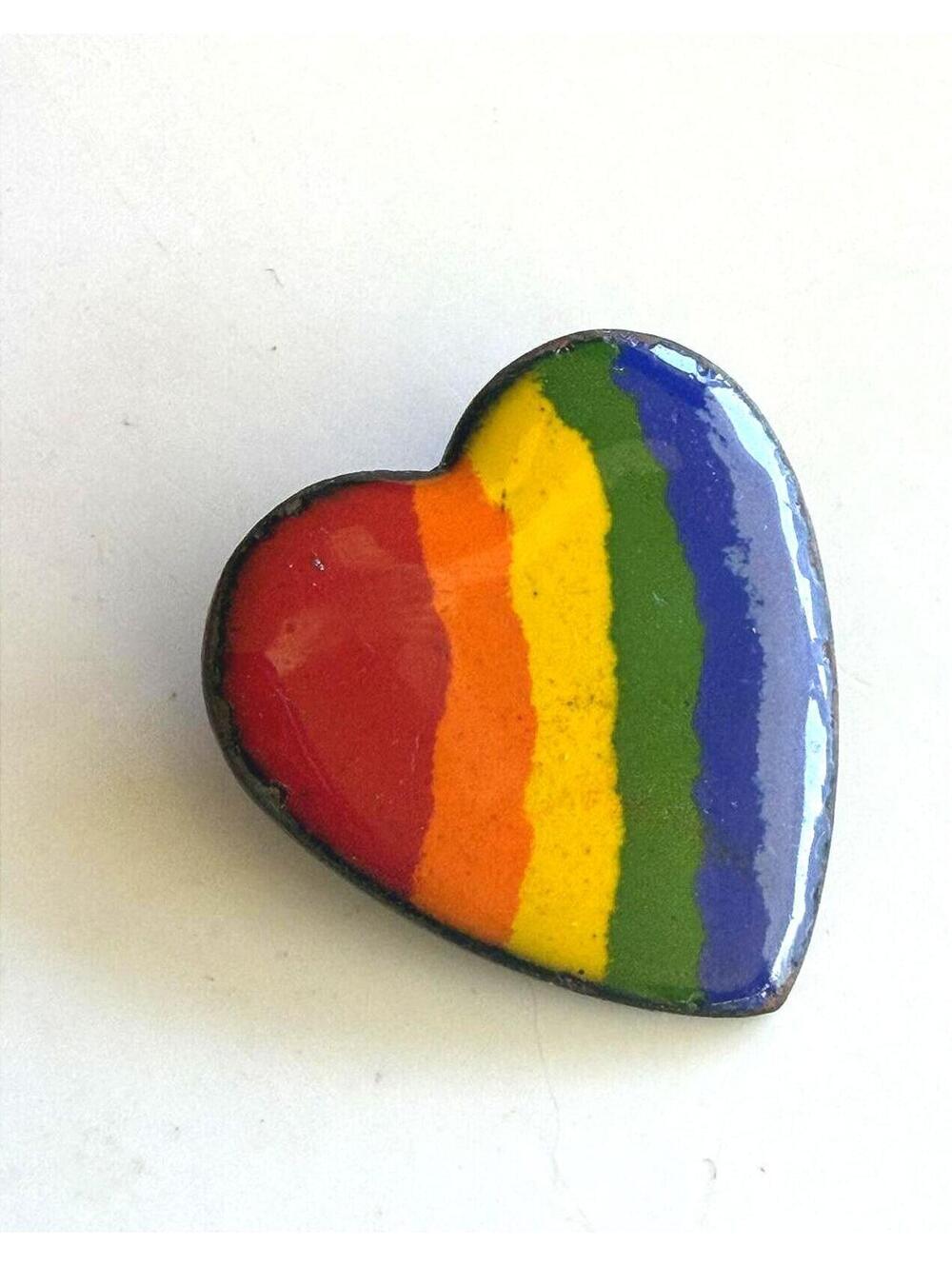 Vintage Heart-Shaped Rainbow Pride Pin